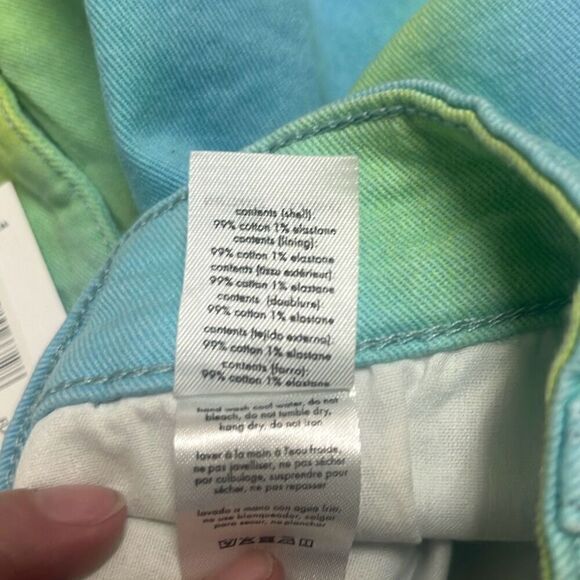 Weworewhat Womens 26 Flare Bell Denim Shorts Blue Green Tie Dye Stretch NWT - Picture 6 of 10